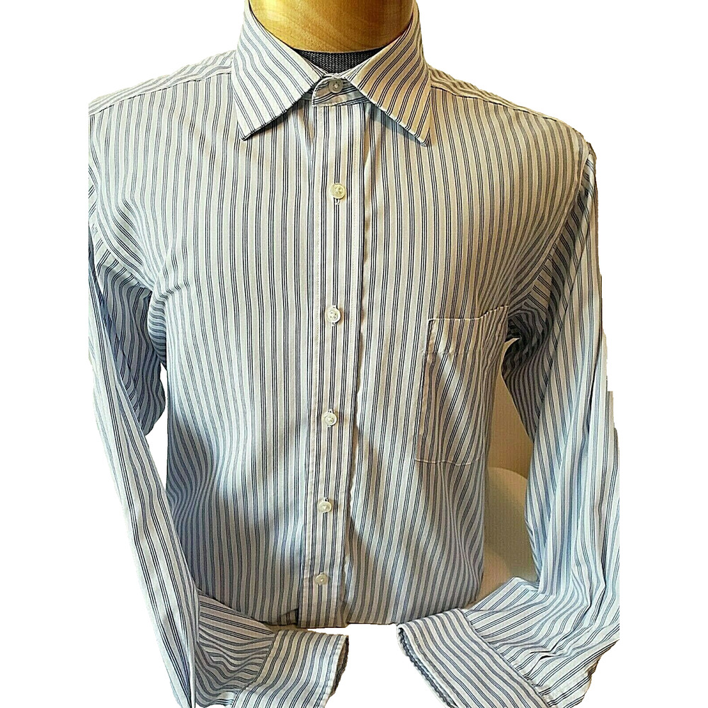 Eagle Shirtmakers Mens Blue White Striped Button Up Top Size 16 32/33